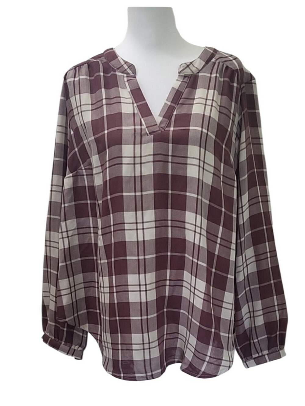 NWT Torrid Harper Plaid Gauze Blouse Size 2 2X Burgundy White Top